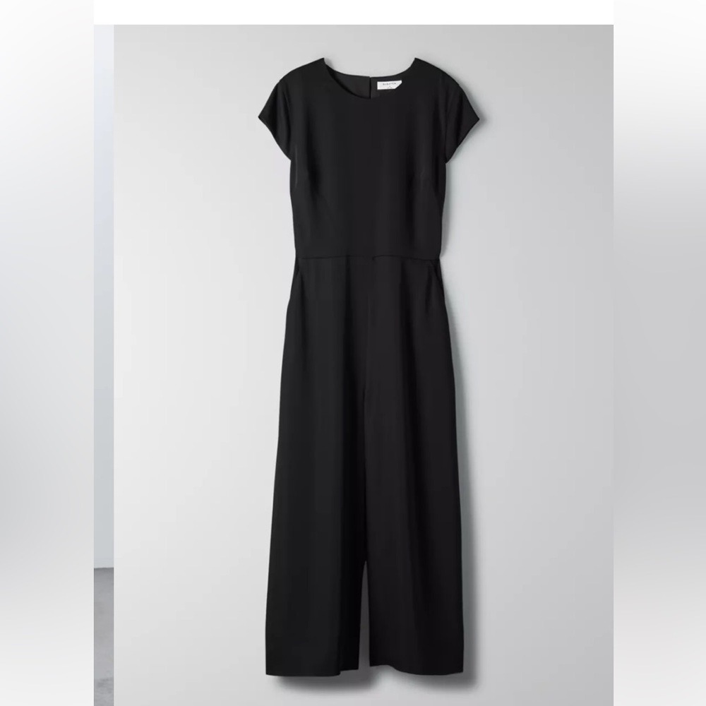 Babaton Women's 6 Hamptons Jumpsuit Black Cap Sleeve Wide Leg Cropped Aritzia